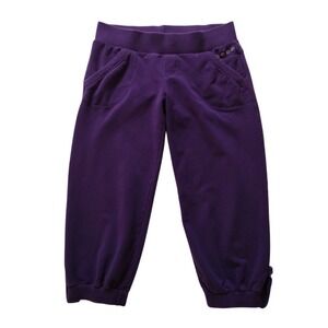 Bebe Capri Joggers Woman's Medium Purple Pockets Roll Up Tap Hem Rhinestone Logo